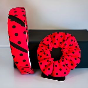 NWT!! 2pc Red and Black Polka Dot Scrunchie with Black Satin Headband💖💖